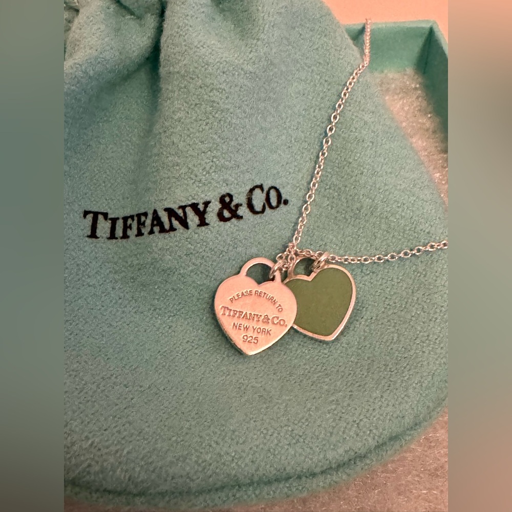 Tiffany & Co. - Mini Double Heart Tag Necklace - Blue Enamel 925 Silver